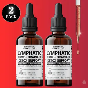 2 Pack: Lymphatic Flow & Drainage Support Drops - Herbal Extract - Mullein Leaf & Dandelion Root - Cayenne - Vegan - 60 Servings - Alcohol-Free - 2 oz Bottle - US Made