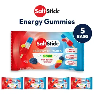 SaltStick Energy Gummies - Sour Pop Rocket - Irresistible Energy + Electrolytes for Workouts - Caffeine-Free - 5 Bags per Pack - 170mg Electrolytes - 100% Vitamin C