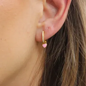 Sterling Silver Heart Charm Huggie Earrings (6 styles)