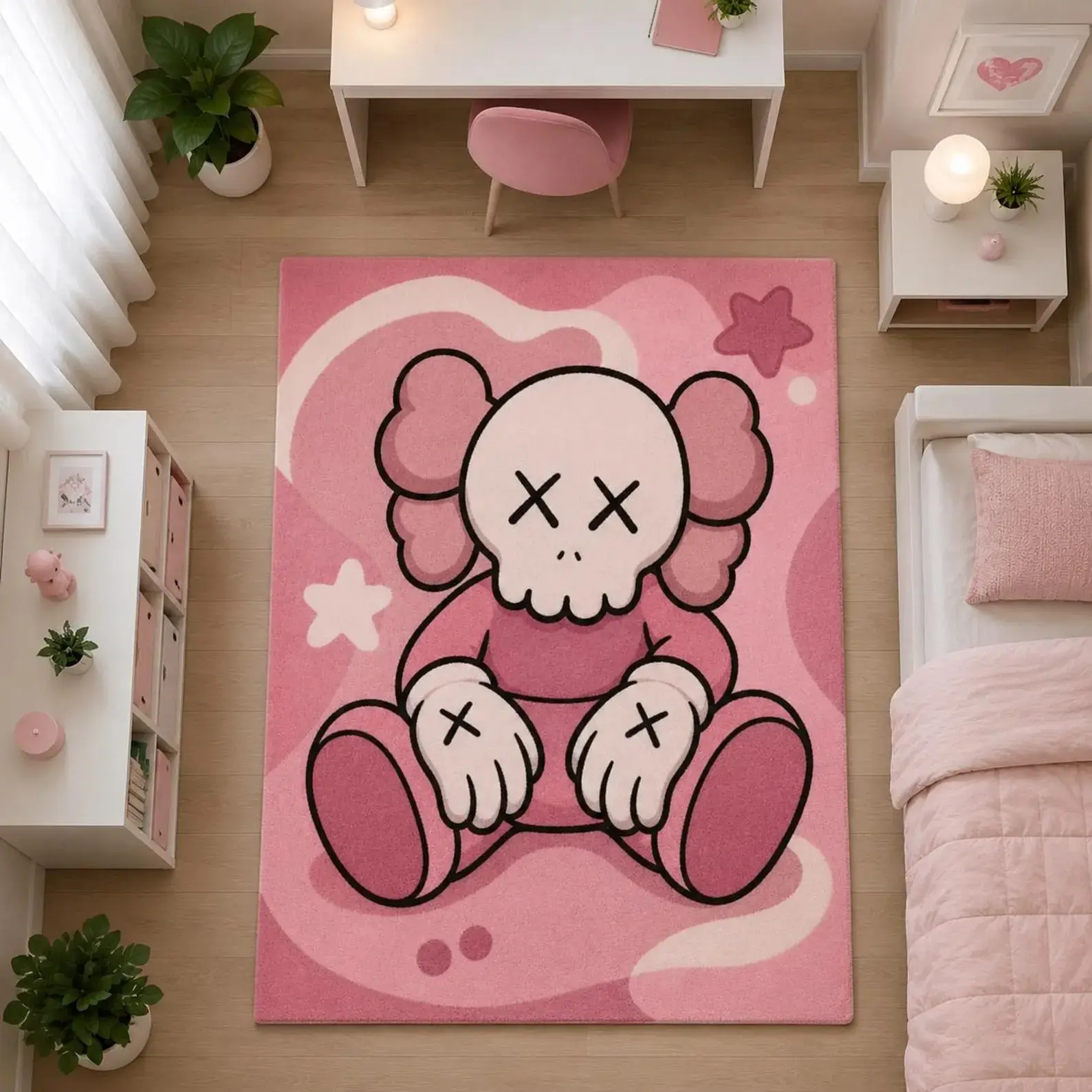 Skull pattern rug inspired by KAWS, modern children's room rug, premium bedroom rug