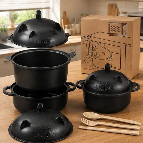 45oz Cute Wheat Instant Noodles Bowl Set with Handle - Round Noodle Ramen Tableware, Filter Covers, Cutlery (Spoons, Forks, Knives), Microwave-Safe for Families, Dormitories Eating & Serving