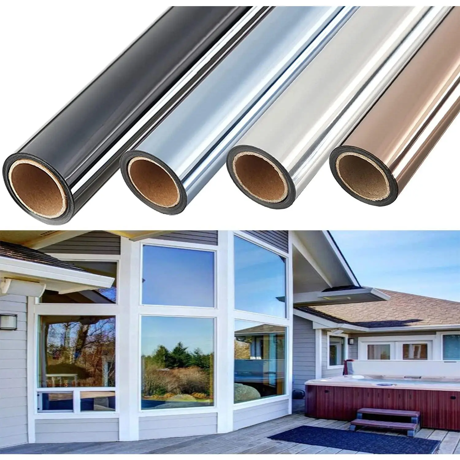 One Way Mirror Window Privacy Film Daytime Anti UV Sun Blocking Heat Control Reflective Window Tint for Home Office Living Room