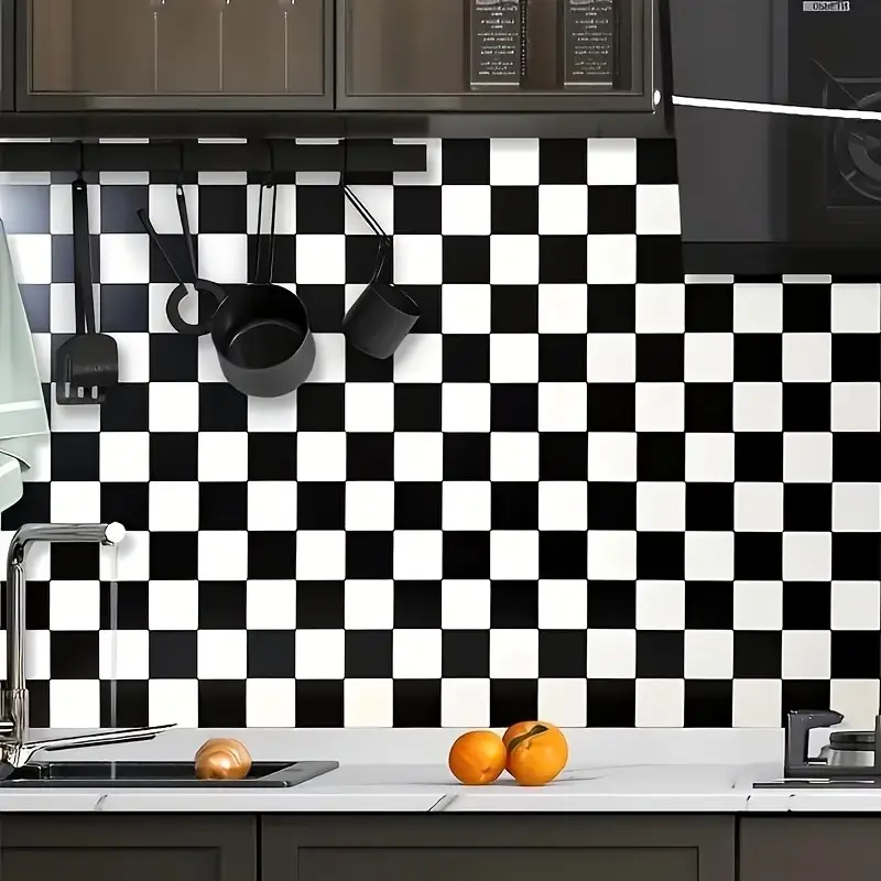 Blue Checkerboard Peel and Stick Modern Decorative Wallpaper, Removable Self Adhesive, Waterproof, Mould-Proof, Home Decor for Kitchen, Bathroom, Bedroom, Checkered Wallpaper