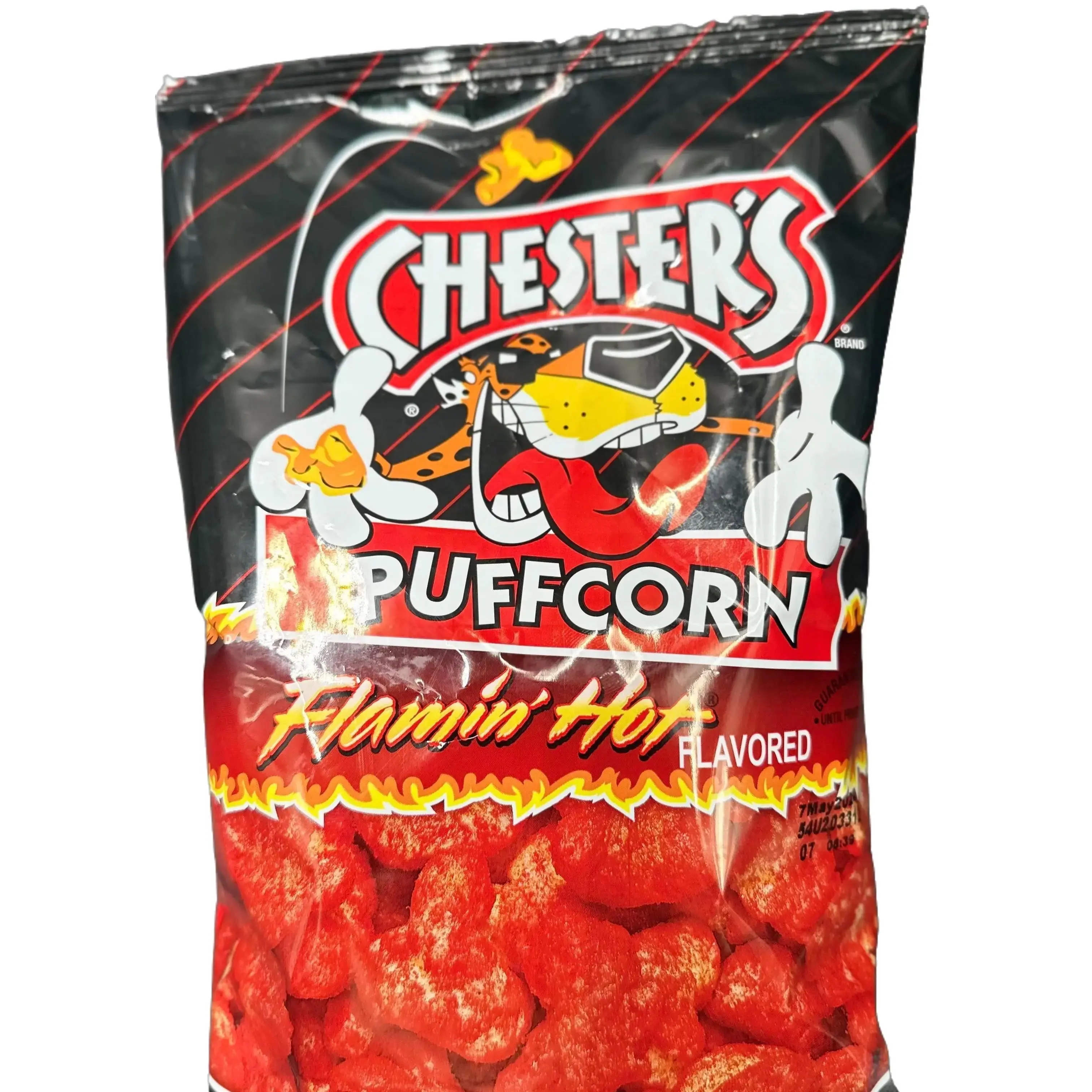CHESTER'S PUFFCORN FLAMIN HOT. FLAVORED BAG travel snack CHESTER'S PUFFCORN FLAMIN HOT. FLAVORED BAG travel snack