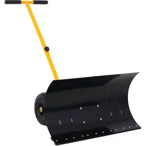 Snow Shovel with Wheels, Snow Pusher, Cushioned Adjustable Angle Handle Snow Removal Tool, 29" Blade, 10" Wheels,yellow color Rubber Black