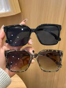 Fashionable Leopard Print Glasses Set, Unisex Large Frame Eyewear for Daily Use, Summer Beach Travel, Outdoor Casual Style