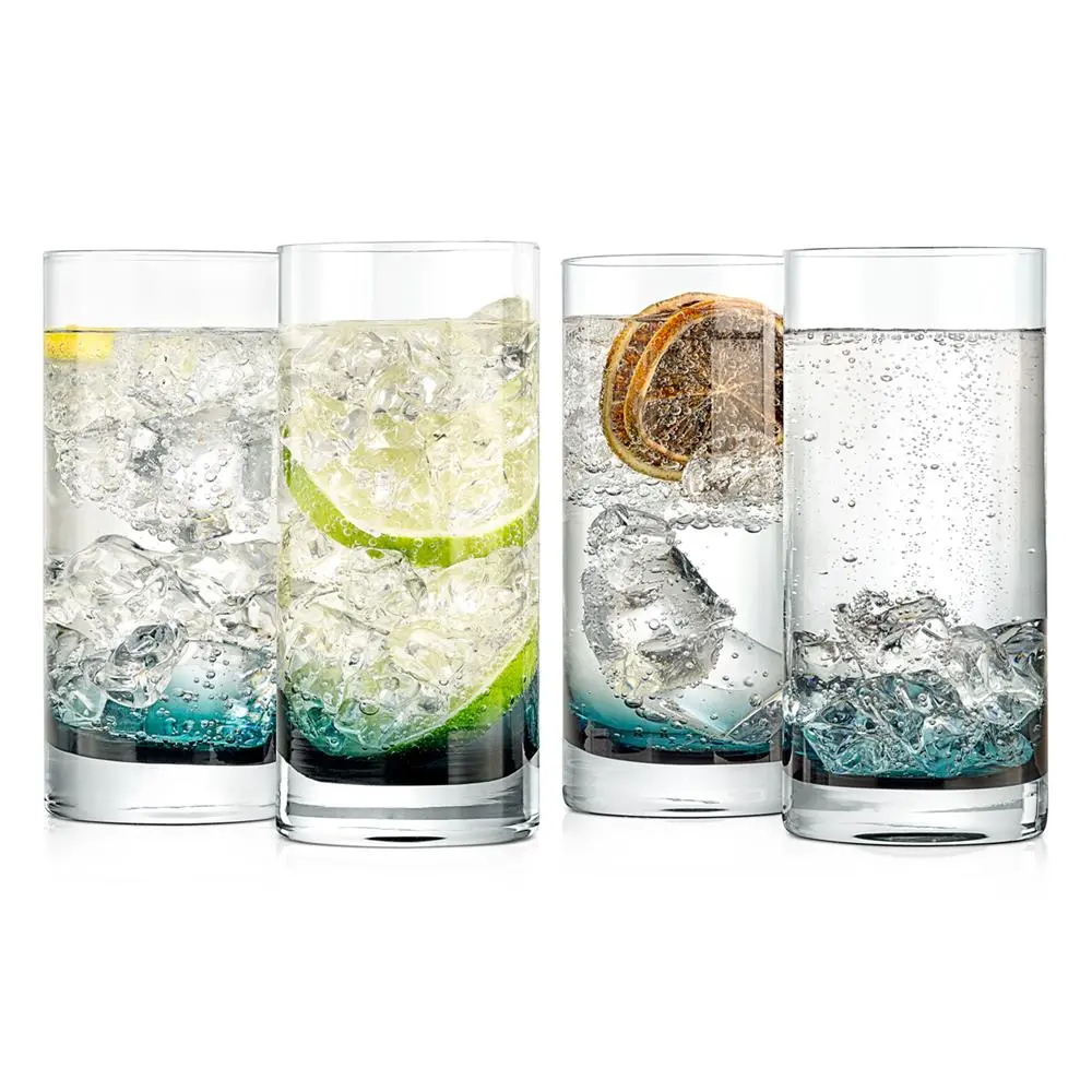 12.5 oz Highball Glasses Set - 4-Piece | Lead-Free Hand-Blown Crystal Drinking Glasses with Stable Flat Base, Chip-Resistant & Dishwasher Safe - Elegant Drinkware for Home, Parties & Gifting