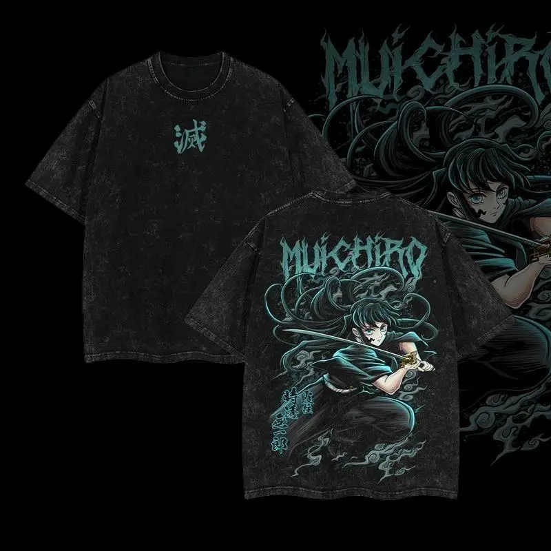 Muichirou Tokito - Demon Slayer Kimetsu No Yaiba Anime Double Printed Acid Washed Tee, Hoodie Crewneck T-Shirt Menswear graphic t-shirts merch