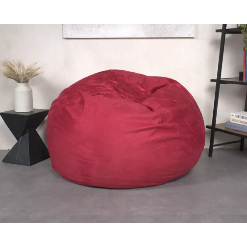 5-Foot Chinese Red High-Density Foam Bean Bag Chair, Removable Microsuede Cover, Ideal for Reading and Bedroom Floor Lounging