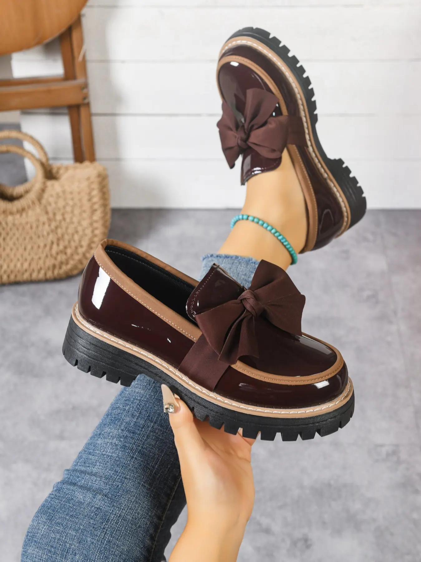 Women's Fashion Comfortable Casual Flatform Slip On Bowknot Design Loafers, Elegant Design with Cute Bow Decor, All-Season Wear, Perfect Match with Various Walking Shoes