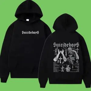 Suicideboys Vintage Black Print Hoodie 2 Sides, Dark Aesthetic Music Graphic Sweatshirt with Front & Back Print, Punk Streetwear Pullover, Unisex, Full Color, Full Size, Gift For Fans Sport Menswear