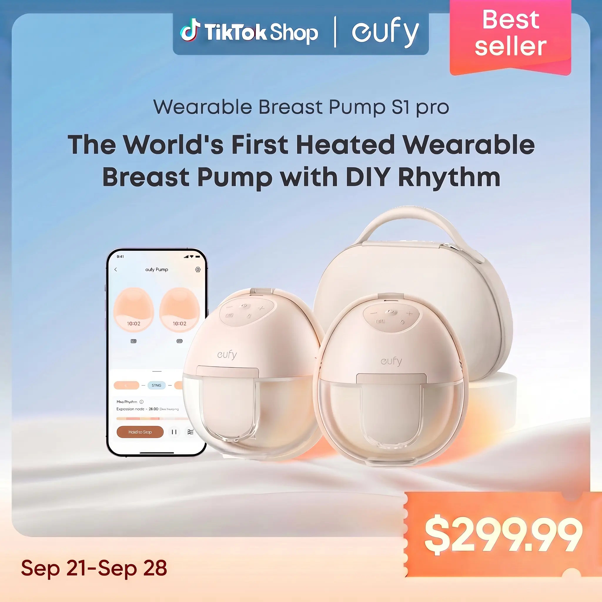 【Exclusive Bundle】eufy S1 & S1 Pro Heated Wearable Breast Pump, Hands-Free Breast Pump with Industry-Leading HeatFlow Tech, App-Controlled OptiRhythm, Hospital-Grade Suction, Leakproof, Slim and Ultra-Quiet for in-Bra Use,FSA-HSA eligible