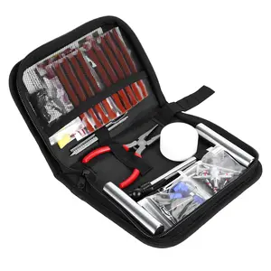 Explorinox Complete Tire Repair Kit 40-Piece Tubeless Emergency Tool Set with Portable Storage Bag Rust-Resistant Tools Dual-Range Gauge Work Gloves for Car Motorcycle Truck RV SUV