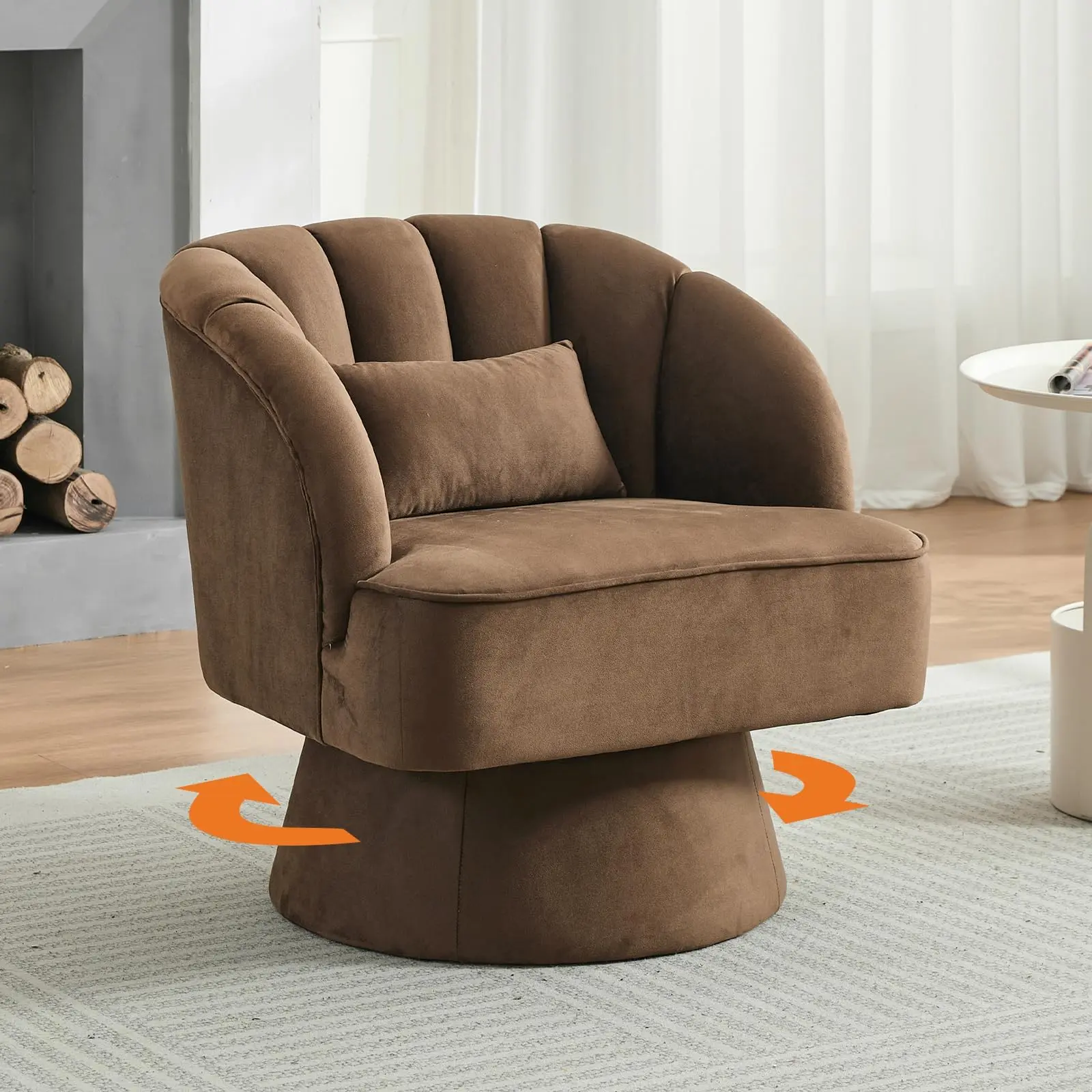 Garvee 360° Swivel Lounge Chair with Velvet Upholstery, Comfortable Reading Chair with Tapered Base, Padded Barrel Chair for Living Room, 70 x 70 x 70 cm