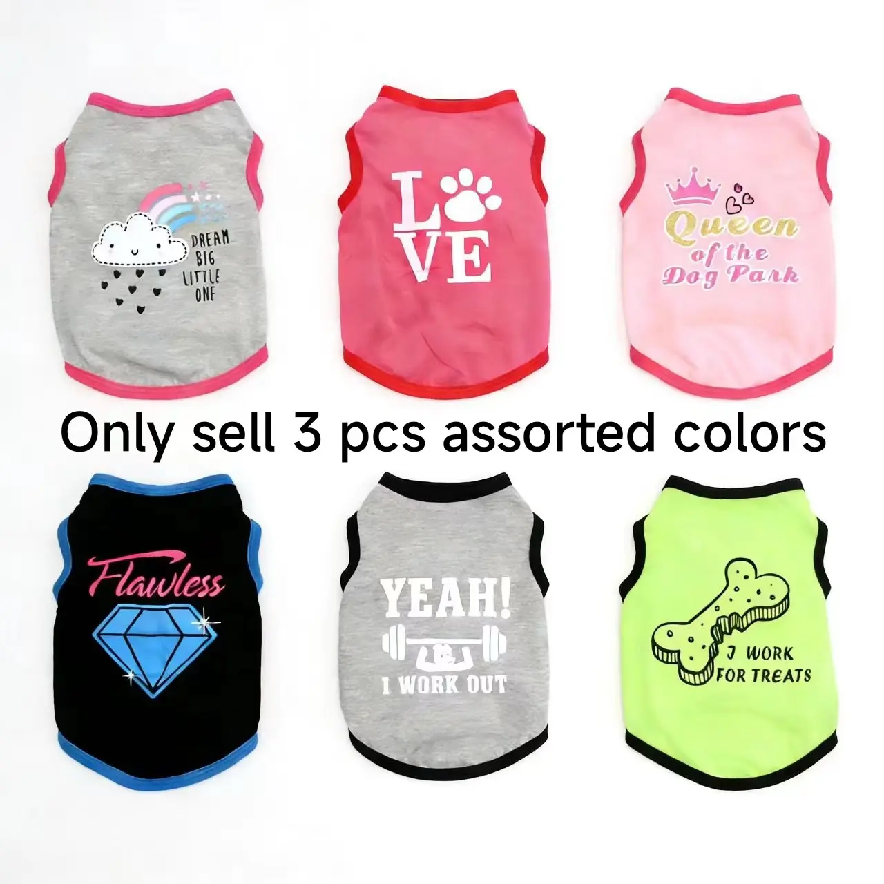 3 Counts Trendy Dog and Cat Vest Shirts, Adorable Cute Pet Clothing, Elastic Puppy Clothes, Husky Clothes for Small and Medium Dogs and Cats, Sport Vests for Spring and Summer, Festival Party Costume