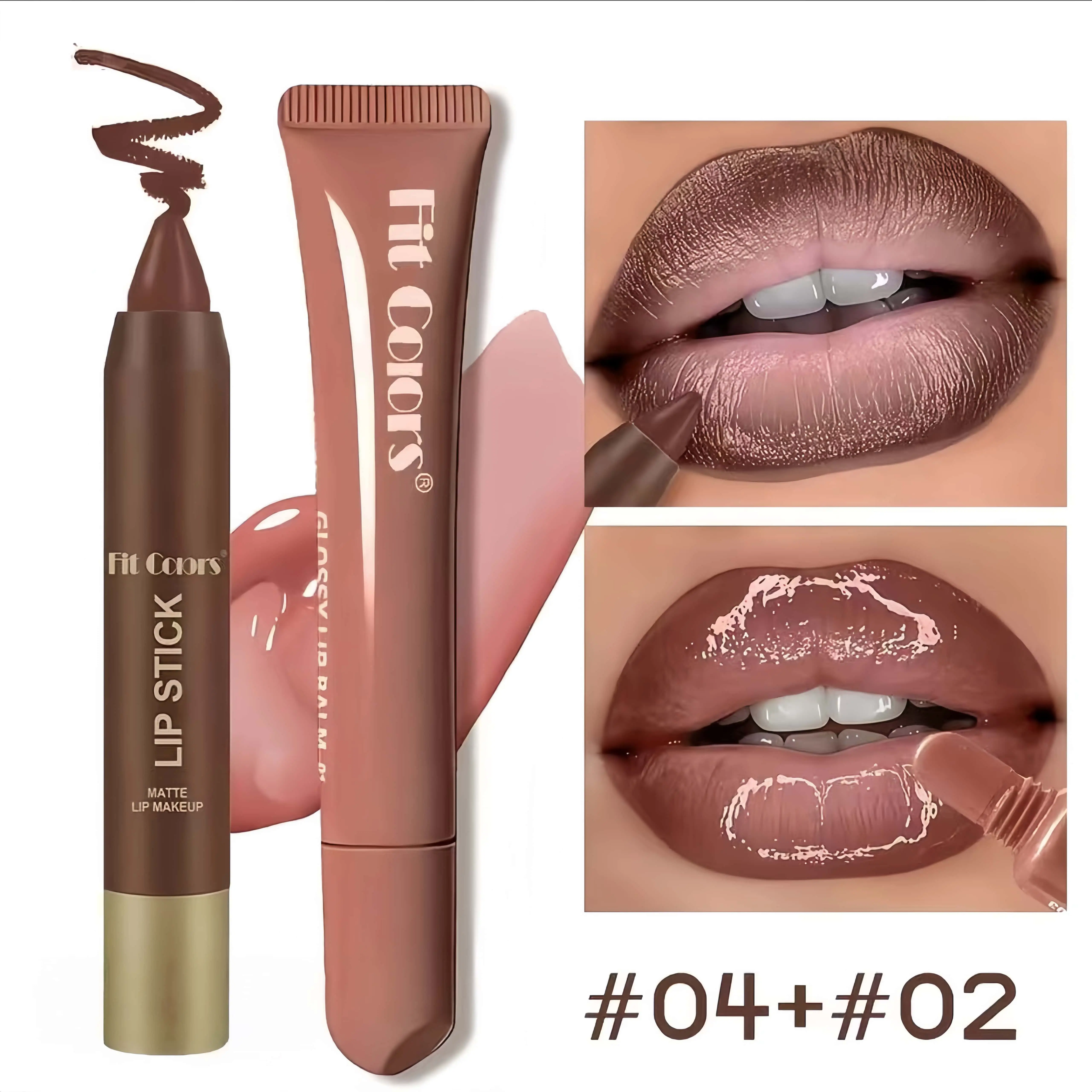 Fit Colors Makeup Lipliner & Lip Oil Set for Adults, Moisturizing Rich-Color Combo with Smooth Layerable Finish, Set 01 (No.3 Lipliner+No.1 Lip Oil)
