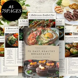High-Profile Healthy Breakfast Recipe Book, Morning Delights Theme, 75 Easy Recipes, Coil Notebook, Ingredients Steps, Nutritional Info