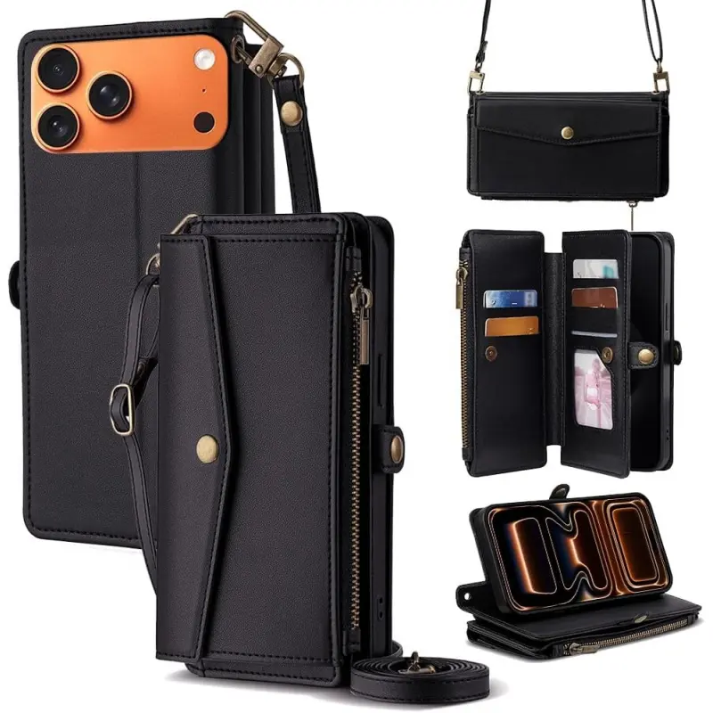 Phone Cases for iPhone 17 Pro Max 16 15 14 13 12 Pro Max Plus Folio Wallet Phone Case  Cash and Card Storage Adjustable Convertible Strap for Shoulder Crossbody Hand Carry for iphone 17 Pro Max