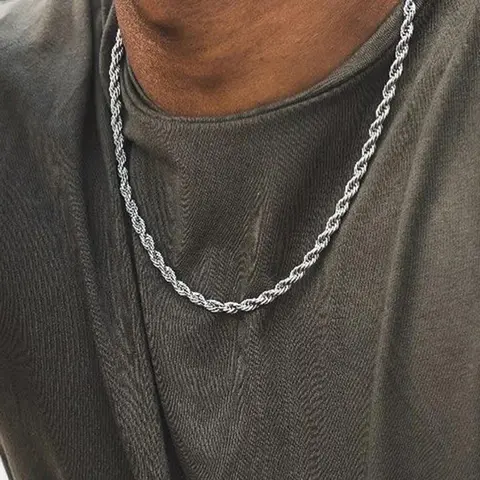 Men's Simple Plain Color Rope Chain Necklace, Stainless Steel Twisted Chain Necklace for Boyfriend, Durable Fashion Accessory