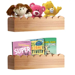 Scalloped Shelves - Set of 2 Pre-Assembled 15.6inch Floating Nursery Book Shelves, Pine wood book shelf - Kids Wall Bookshelf, Nursery Decor, Floating Shelves for Wall