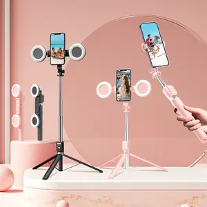 Selfie Stick Tripod with Fill Light, Phone Selfie Stick,Durable Stainless Steel Design,Bluetooth Remote Control,and Stable Three-Legged Support for Live Broadcasts,Video Shooting