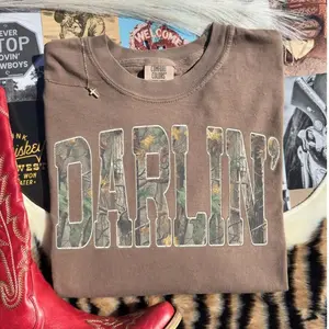 Comfort Colors Comfort Colors Retro Camo Western T-Shirt, Darlin Retro Camo Country Distressed Cowboy Quote, Camouflage Shirt, Western Concert Shirt, Southern Tee Cotton Graphic Tees Funny Shirt Tee