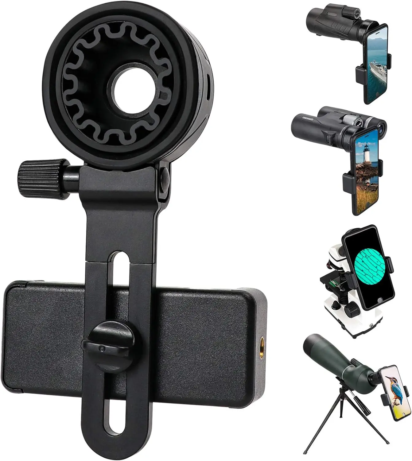 Telescope Phone Adapter, Universal Cell Phone Mount Compatible Binoculars, Monocular, Microscope, Spotting Scope, Telescope, Smartphone Holder Clip Bracket Fits Almost of Mobile Phones