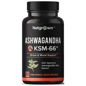 Natgrown Ashwagandha KSM 66 Supplement 600 mg - Stress, Mood, & Athletic Support - Organic KSM66 Root Extract with 5% Withanolides - Vegan Capsules