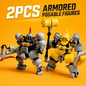 2PCS Building Block Minifigures, Armored Posable Figures, MOC Compatible Brick Toys, Collectible Robot Knight Action Figures for Building Block Fans