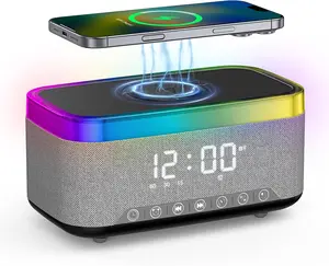 All-in-1 Table Alarm Clock, Bluetooth Speaker with 15W Wireless Charger, White Noise & LED Light