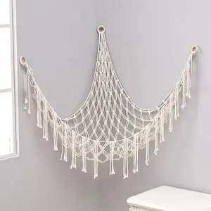 Plush Toy Storage Net, Hand-Woven Rope Wall-Mounted Triangle Organizer, Storage Basket for Living Room, Bedroom or Dorm