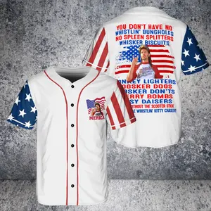 Joe Dirt Baseball Jersey – “Merica” 4th of July Graphic Button Up Shirt, Funny Patriotic Party Outfit for Men and Women