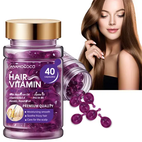 Silky Argan Oil Leave-In Hair Treatment Capsules with Violet Vitamin Boost - For Adult Color-Treated/Wavy Hair, Fights Frizz, Restores Smoothness & Shine, 40-Count Pack