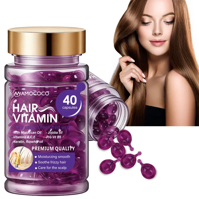 Silky Argan Oil Leave-In Hair Treatment Capsules with Violet Vitamin Boost - For Adult Color-Treated/Wavy Hair, Fights Frizz, Restores Smoothness & Shine, 40-Count Pack