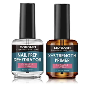 Morovan Nail Prep Dehydrate and Primer X-strength, No Burn Non Acid Nail Primer and Dehydrator for Acrylic Powder Fast Dry 0.5oz