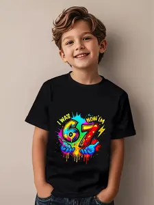 Boy And Girl Summer Short-Sleeved Round-Neck T-Shirt, Funny Print Shirts, Graphic Print Tee, Casual Children's Clothing For Daily & Outdoor Use