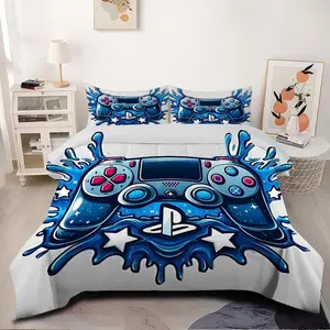 2/3Pcs Vibrant Controller Comforter Set, Bold Colorful Gaming Bedding Set, Glossy Blue and Red Design, Perfect for Gamer Bedroom Decor, Fun and Energetic Theme for Teens，1 or 2 Pillowcase No Pillow Core