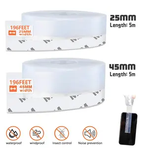 16 Feet Long Weather Stripping, Silicone Door Seal Strip Door, Window, Transparent, Silicone Seal Strip, Weatherproof Soundproof Self Adhesive Door Strip Bottom, Weather Stripping for Door or Window, Door Draft Stopper Silicone Strip Tape