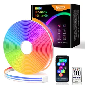 1M/3M/5M/10M Smart RGB LED Neon Strip Light Magical Colorful Ambient Glow Style Adjustable Vibrant RGB Lighting WIFI IR Remote and Voice Control (APP/Alexa/Google) USB 5V for Home/Wall Mount/TV/Cabinet/Corridor/Gaming Room Decor LED Neon Lights