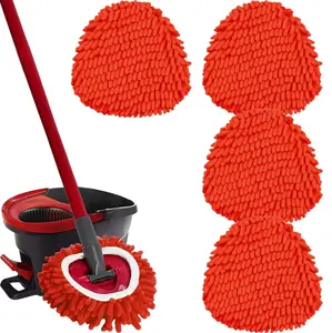 (NO Bucket/Handle)4 Pack Red Mop Pads Replacement,Compatible with O-cedar Easy Wring 1-Tank System Mop Heads Replacements for Easy Wrin Spin System, Microfiber Refills, Easy Cleaning Repalce Head