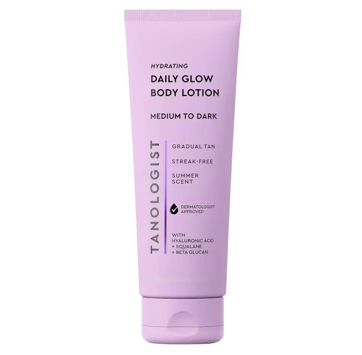 Tanologist Hydrating Daily Glow Body Lotion- Medium/Dark, Buildable & Transfer-Proof Gradual Self Tanner, Summer Fragrance, Natural Not Orange, Lasts 7 Days, Vegan Clean Formula, 8.45 fl oz