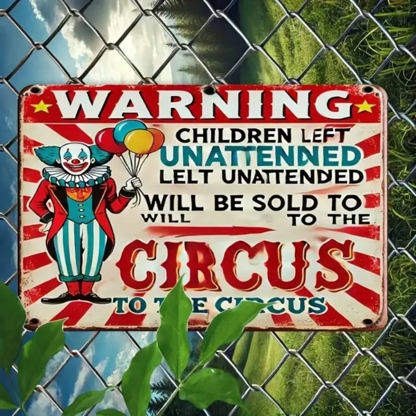 Timeless Vintage Circus Clown  Sign - "Children Left Unattended Will Be Sold To The Circus",Room Decor,Halloween Decor,Home Decor,Bathroom Decor,Bedroom Decor,Kitchen Decor,Wall Decor,House Decor, Room Decoration Stuff,Living Room Decor