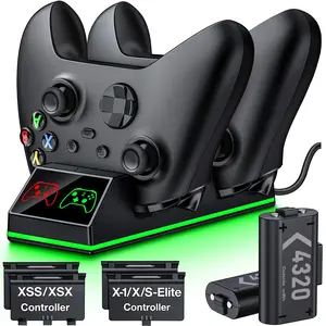 Controller Charge Station with 2x4320 mWh Rechargeable Battery Pack for Xbox Series X/S Controller, RGB Charging Dock for Xbox Controller Battery Pack with 4 Batteries Cover for Xbox One/X/S/Elite