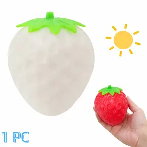 1 PC Color Changing Strawberry Squishy Toy Kawaii Strawberry Fidget Sensory Toys Fruit Decompression Toy Stress Relief Squishies Soft Silicone Squeeze Gifts for Adults Party Favors Anxiety Relaxing Stress Ball