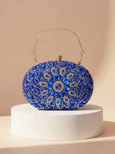 Elegant Floral Pattern Rhinestone Evening Bag for Women, Party Prom Gown Handbag, Oval Shape Wedding Gift, Perfect for All Occasions