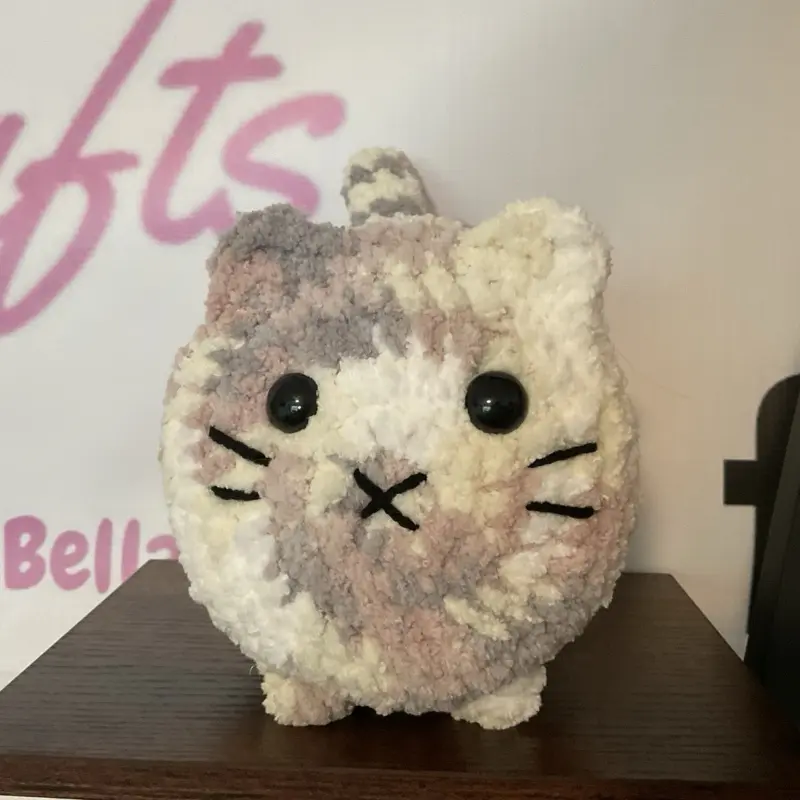 Crochet loaf cat light brown light grey and cream colored kitty hand made