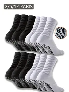 2/6/12 Pairs Men's Grip Sports Socks, Shock-Absorbing, Durable, Non-Slip, Breathable Knit Socks for Soccer, Basketball, Gym & Outdoor Activities