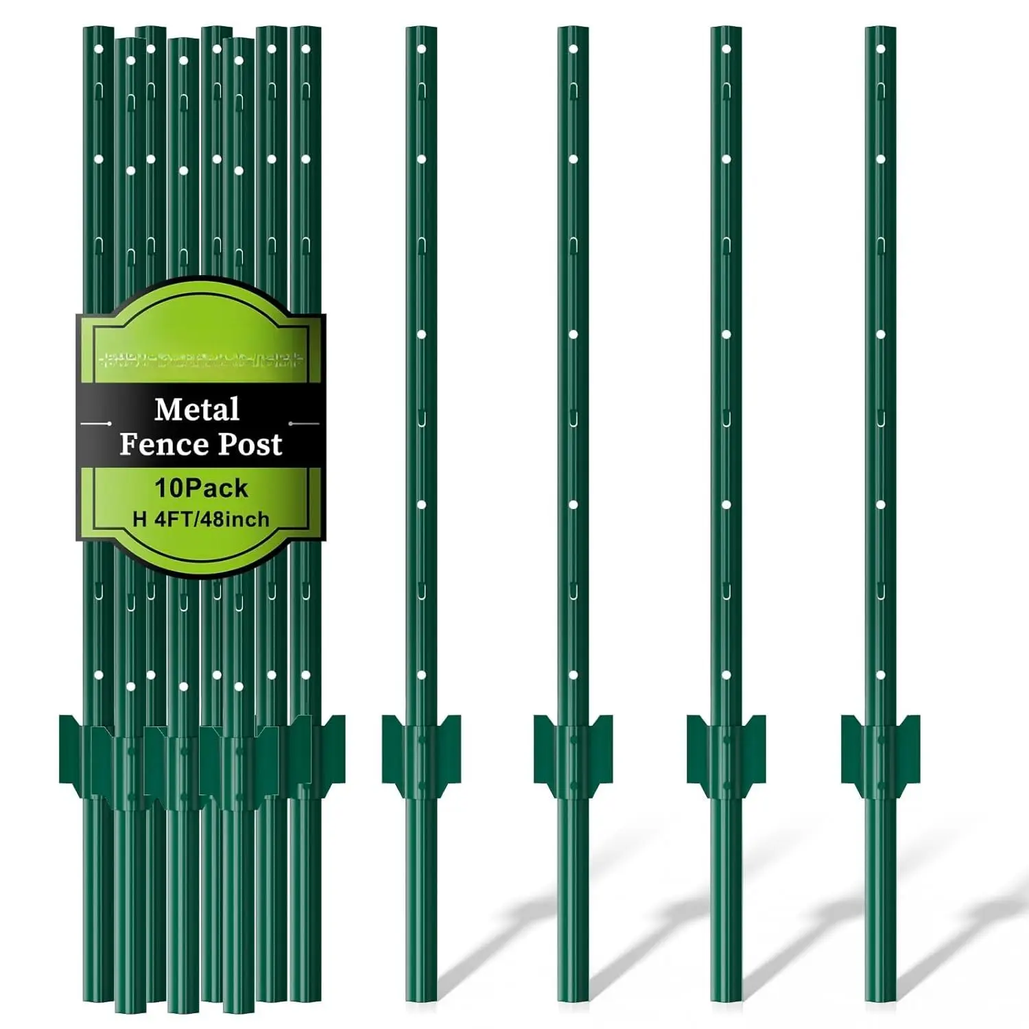 10 Pack Metal Fence Posts, 4ft Heavy Duty U-, Green Garden Stakes, No-Dig  Anchors for Wire Fences, Temporary Fencing, Electric Fence, and Corner Support