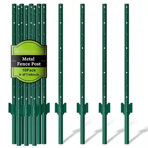 10 Pack Metal Fence Posts, 4ft Heavy Duty U-, Green Garden Stakes, No-Dig  Anchors for Wire Fences, Temporary Fencing, Electric Fence, and Corner Support