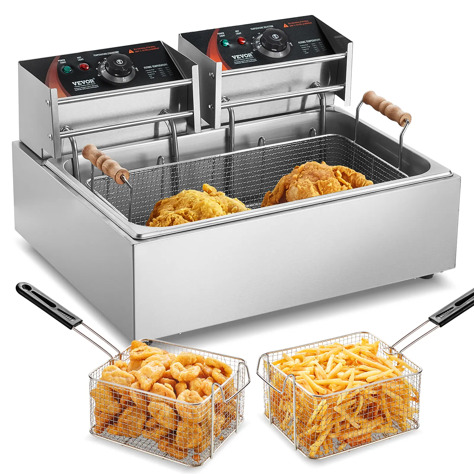 VEVOR Commercial Deep Fryer,  3000W Electric Turkey Fryer with 3 Removable Baskets, Large Capacity 18Qt / 17L Stainless Steel Countertop Single Oil Fryer, for Kitchen Restaurant Use, Silver